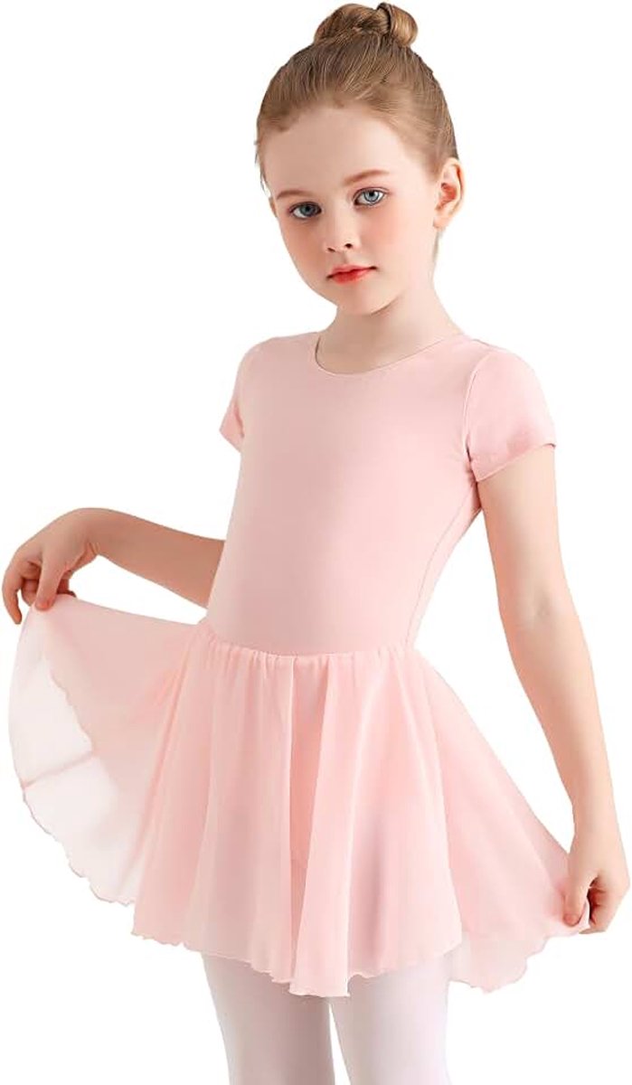 Balletkleding voor meisjes, katoen, korte mouwen, dansjurk, meisjes, balletrok, balletpak, balletpak met chiffon rok, tutu 2-11 jaar