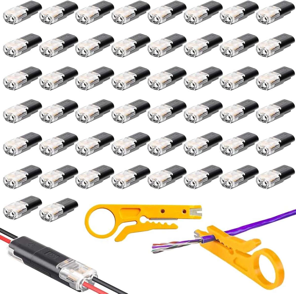 50 stuks kabelverbinders stekkerverbinders 2-polig, voor 18-22 AWG-kabel, crimp stekkerverbinding voor auto, led, audio, elektrische accessoires, 2-polige stekker 2-polige stekker, stekkerverbinding
