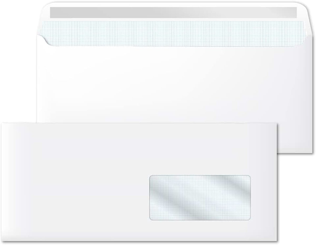 Sobres de Papel Blanco Americanos, Sobres DL (115 x 225 mm) con Ventana Derecha, Sobres Papel Blanco para Cartas, Sobres Papel 90 g/m2, Cierre Autoadhesivo - Ofituria (100 unds)