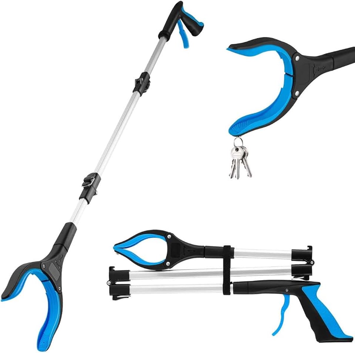 Grijptang voor senioren, 110 cm, aluminium afvaltang, opvouwbare grijper voor senioren, 360° draaikop, ergonomische grijper voor senioren, extra lange grijparm