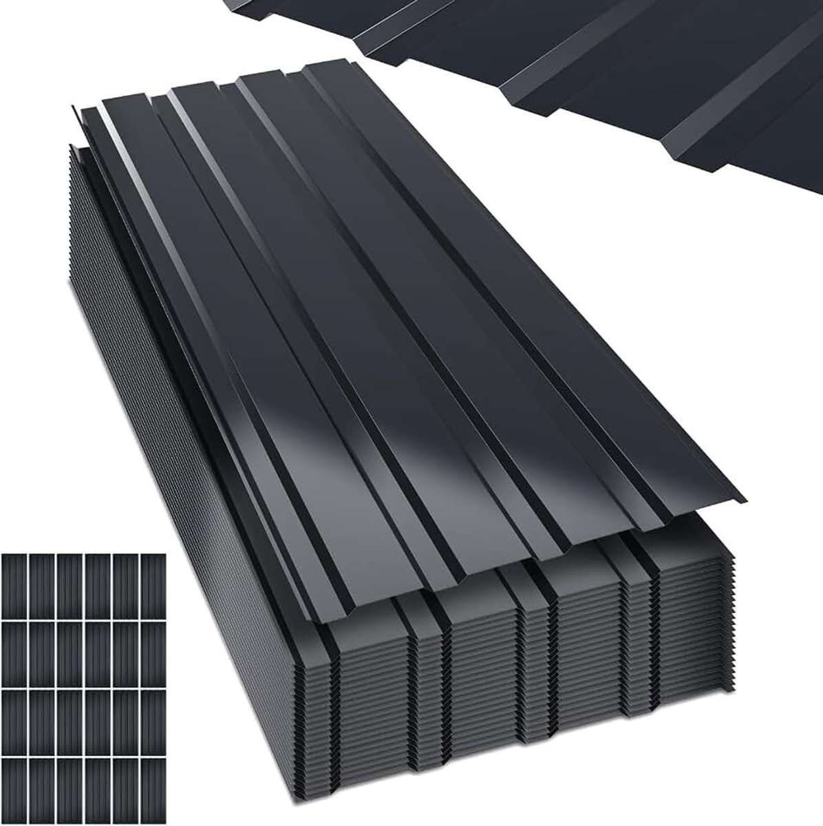115 x 45 cm = 12 m² trapeziumplaat, 24 stuks, golfplaten voor dak 0,25 mm dik, verzinkte stalen dakplaten, antraciet dakplaten