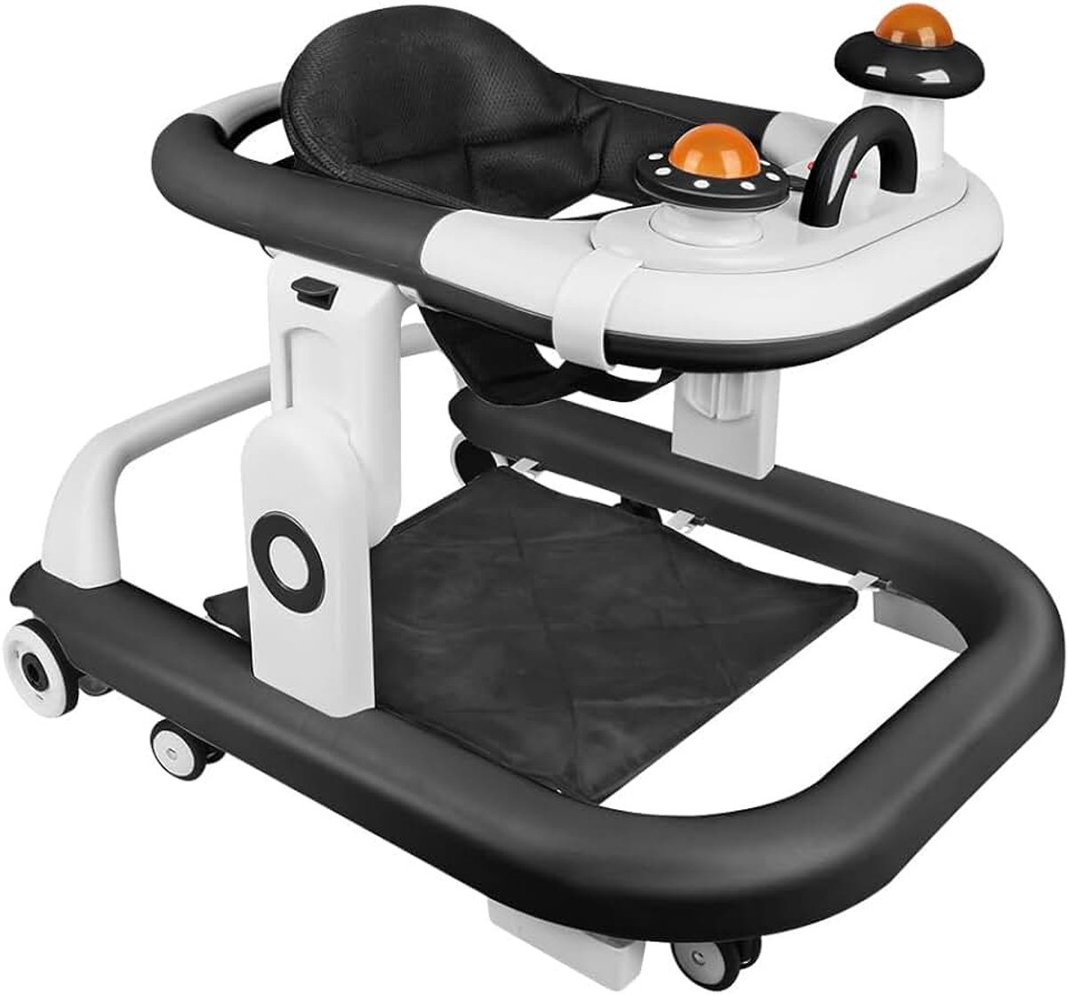 5-in-1, opvouwbaar met muziek, in hoogte verstelbaar in 5 posities, afneembaar kussen, loopwagen voor baby's, jongens/meisjes van 6-18 maanden, zwart