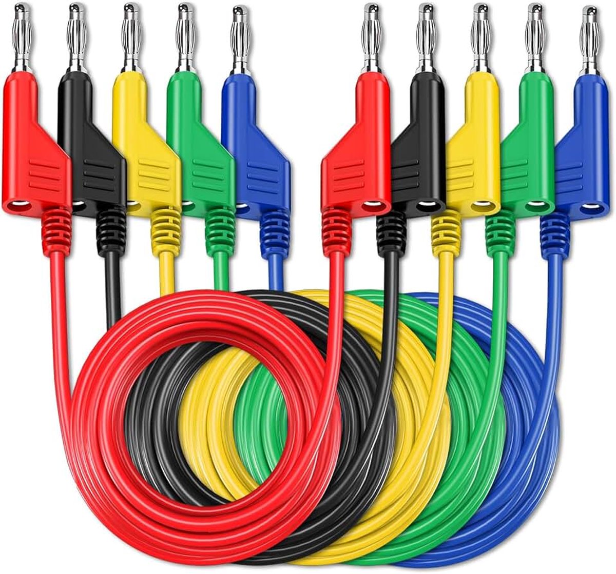 5 stuks stapelbare banaan naar banaanstekker testkabel zachte elektrische testkabel draad 3 m voor multimeter 1000 V 15 A
