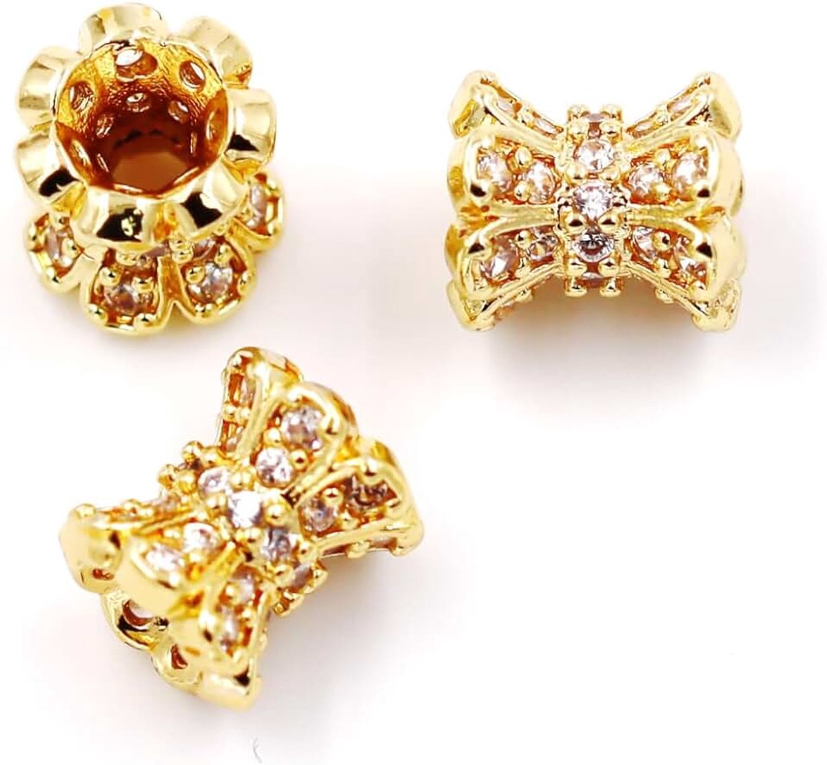 Kwaliteit Cubic Zirkonia Spacer Kralen voor Sieraden Maken 7.7 * 8.5mm 18k gold-white