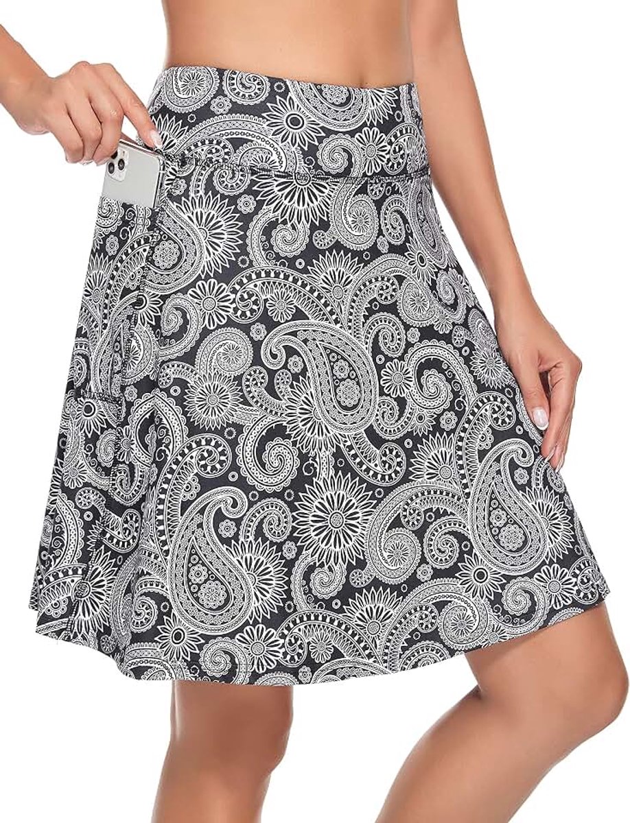 Damesskort, sportieve rok met geïntegreerde short, kniehoog (ca. 50,8 cm), geschikt voor tennis, golf en casual gebruik, met 4 zakken