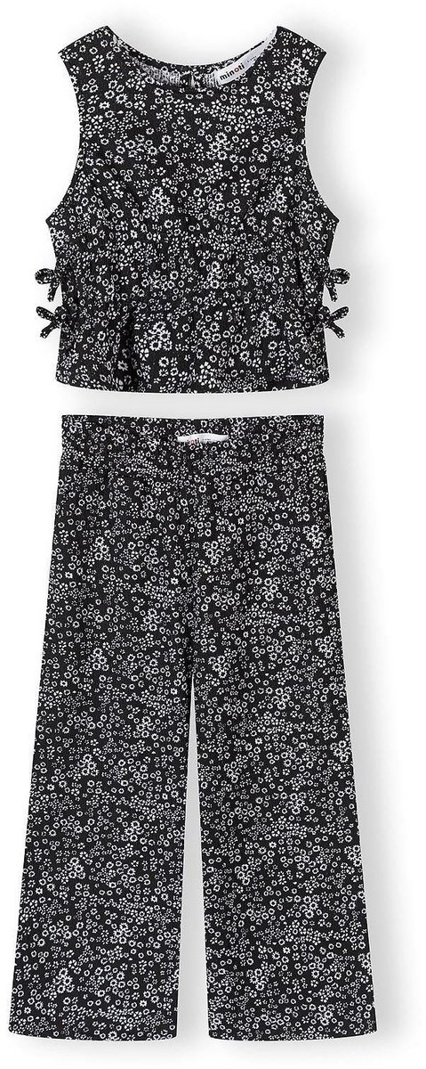 Minoti kleding set meisjes bloemenprint - zwart