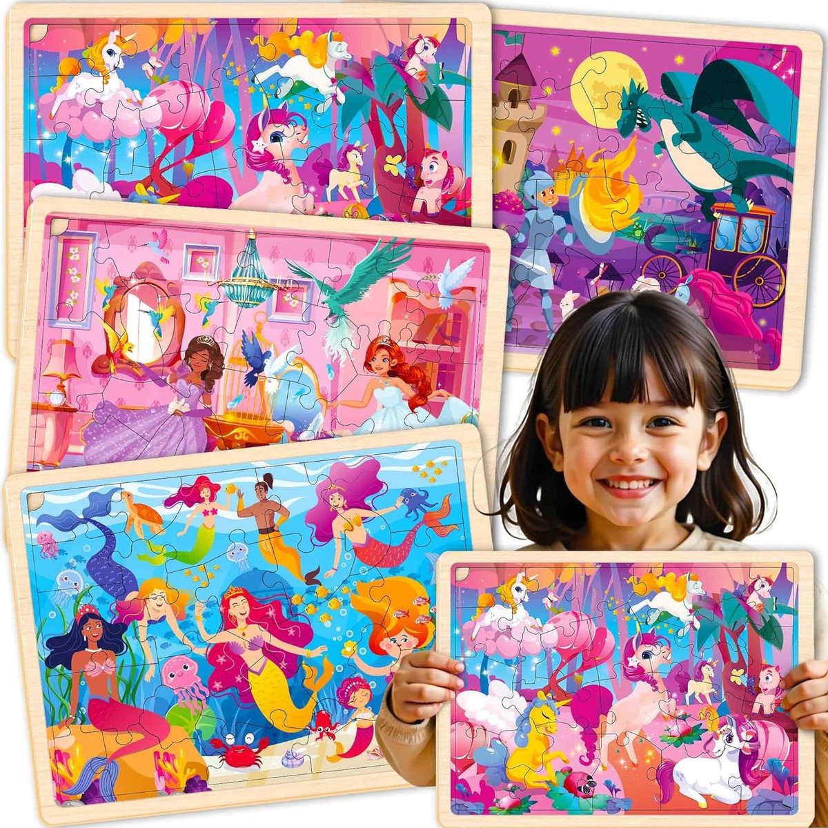 Houten Puzzels - Legpuzzels Kinderen - Educatief Spelen - Montessori Ontwerp - 4x24 Stukjes - Kleurenmix