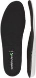 Zwarte binnenzool met 'waldlaufer' logo en groene details, ook een profiel aanzicht.