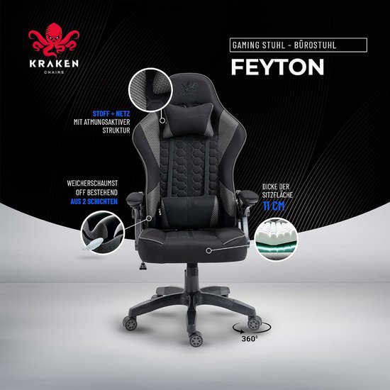 Ergonomische bureaustoel - Comfortabele stoel - Langdurig zitten - Verstelbare armleuningen - 126 cm hoog - Zwart grafiet — afbeelding 5