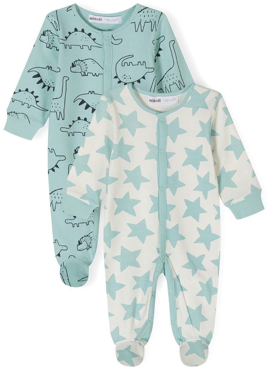 Minoti baby pyjama onesie jongens met dinosaurusprint - met voetjes