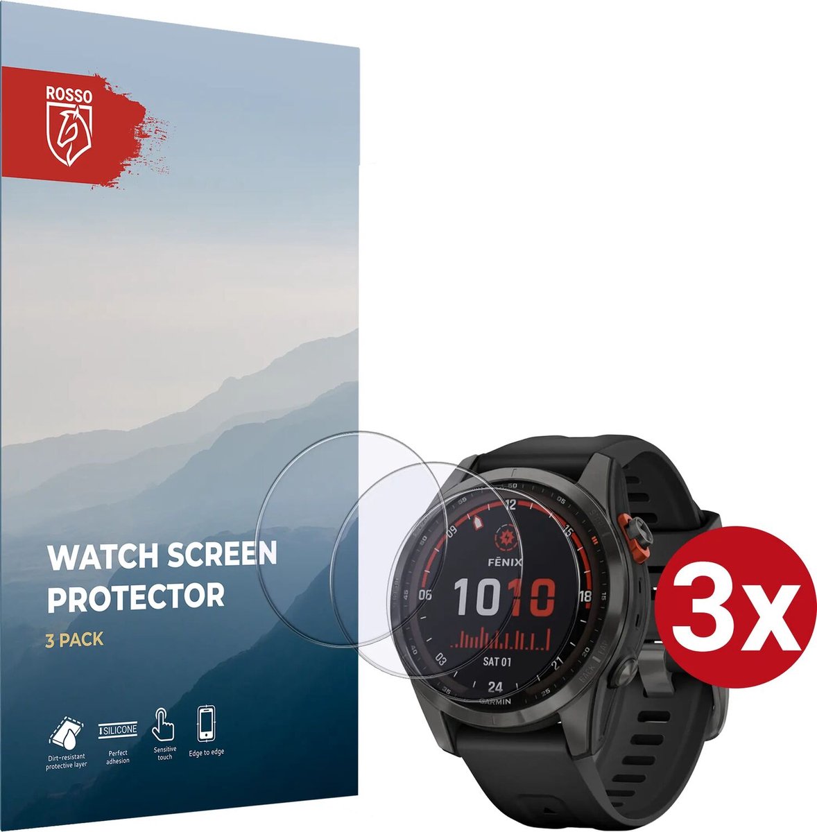 Rosso 9H Tempered Glass - Screen Protector Geschikt voor Garmin Fenix 7S 42MM - 3-Pack