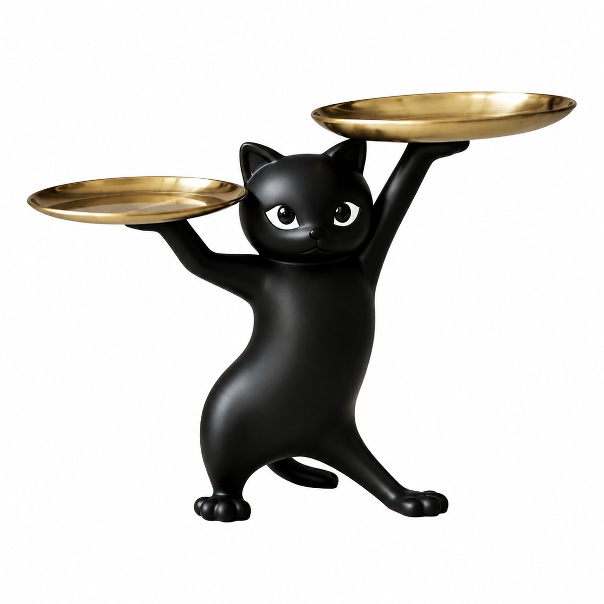 Decoratief dienblad met kattenfiguur – Sleutelbakje – Speels kattenbeeldje – Tafelblad-dienblad – Geschikt als decoratie voor thuis, slaapkamer, kantoor of hal – Zwart