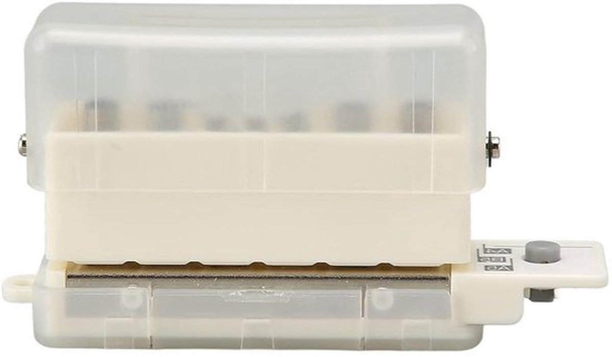 Draagbare verstelbare 6-gaats papierperforator van metaal - met chip-verzamelbox - positioneringszuil - A5/20-gaten - B5/26-gaten - A4/30-gaten - transparant