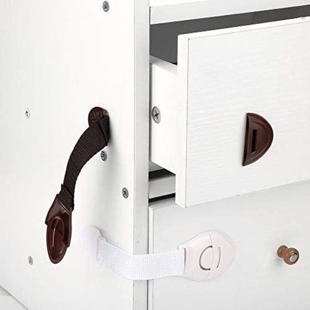 Set van 4 stuks veiligheidssloten voor baby's en kinderen - Zelfklevend - Voor kasten, koelkasten en lades - Kinderveiligheid - Veiligheidssloten met kinderslot - Bescherming voor nieuwsgierige kinderen.