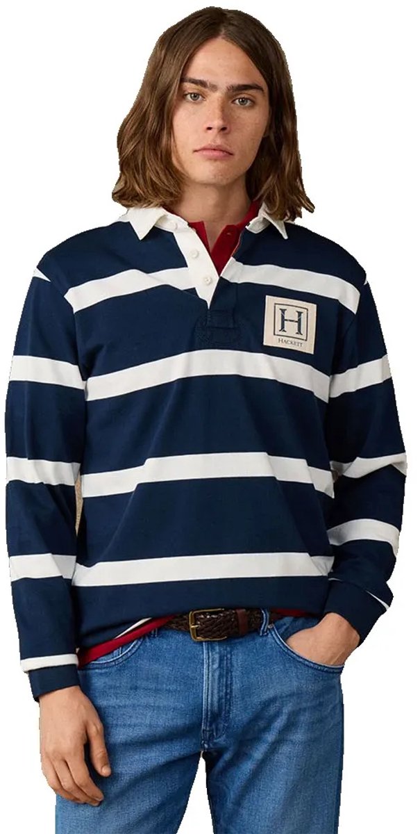 Hackett Hm5700023 Lange Mouw Poloshirt Blauw L Man