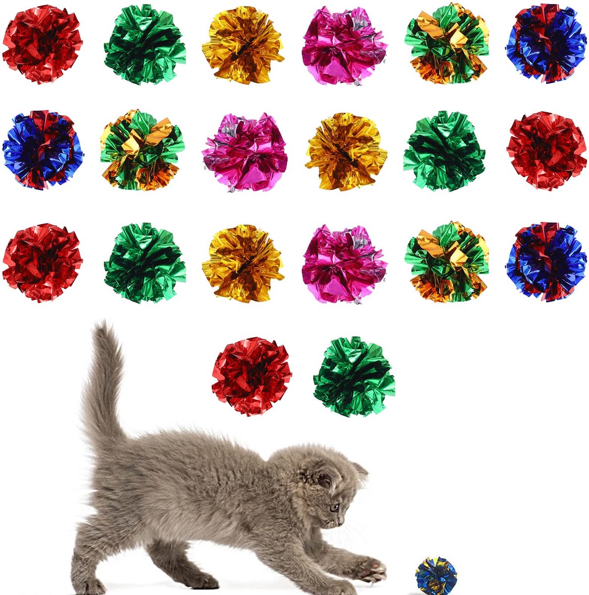20 stuks ballen voor katten, 6 cm, knijpballen, interactieve bal voor katten, speelgoed voor katten en volwassenen