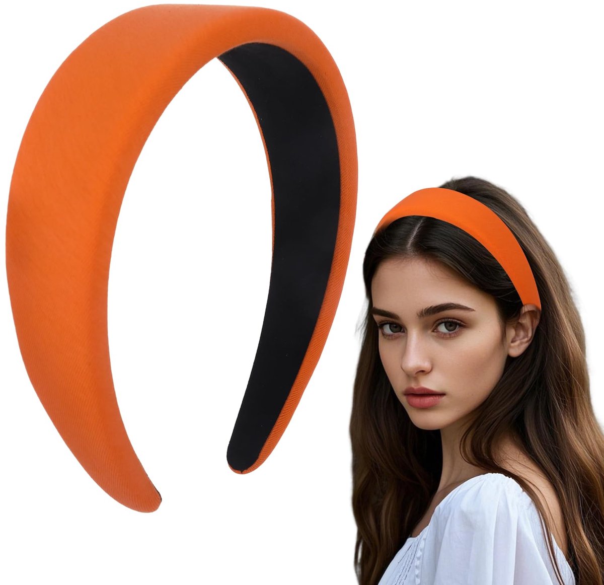 4 cm oranje haarband voor dames, prachtige haarband met stof gevoerd, hippie-haarsieraad, brede haarband, gevoerde hoofdband, basic accessoire voor elke gelegenheid voor dames en meisjes