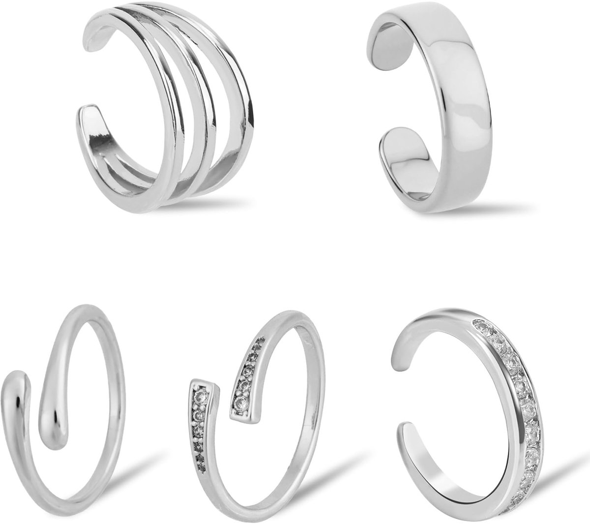 5st Teenringen voor Dames, 5 Stijlen Niet-Aanslaggevoelige Open Teenringen met Verstelbare Band Strand en Zomervoetsieraden voor Zomerse Strand en Voetaccessoires