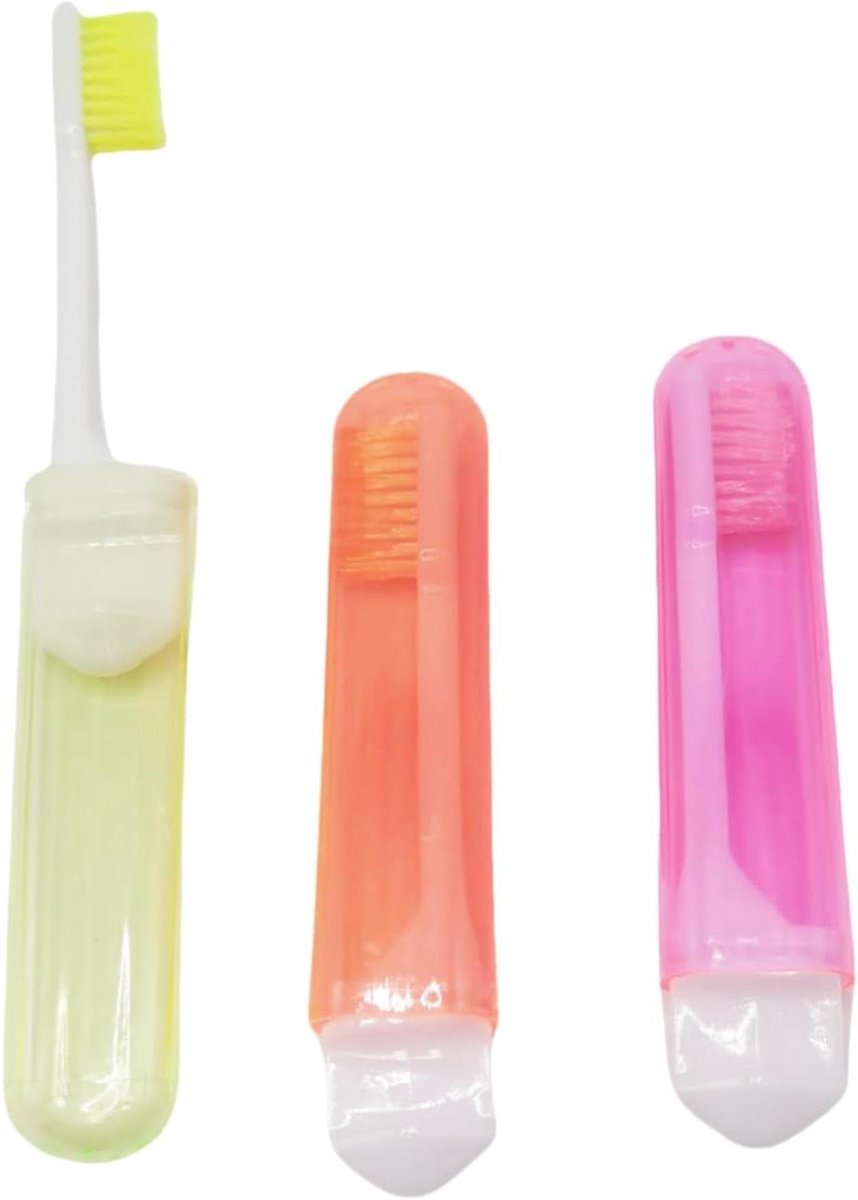 Reistandenborstel Set - Opvouwbare Tandenborstels - Mondhygiëne Onderweg - Hygiënische Ingebouwde Opslag - 11.5 cm - Oranje Geel Roze