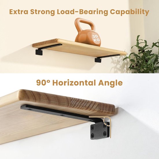 Set van 4 zwevende plankhouders, 20 x 5 cm, duurzame en praktische plankhoek, wandrek met schroeven, zwart — afbeelding 2
