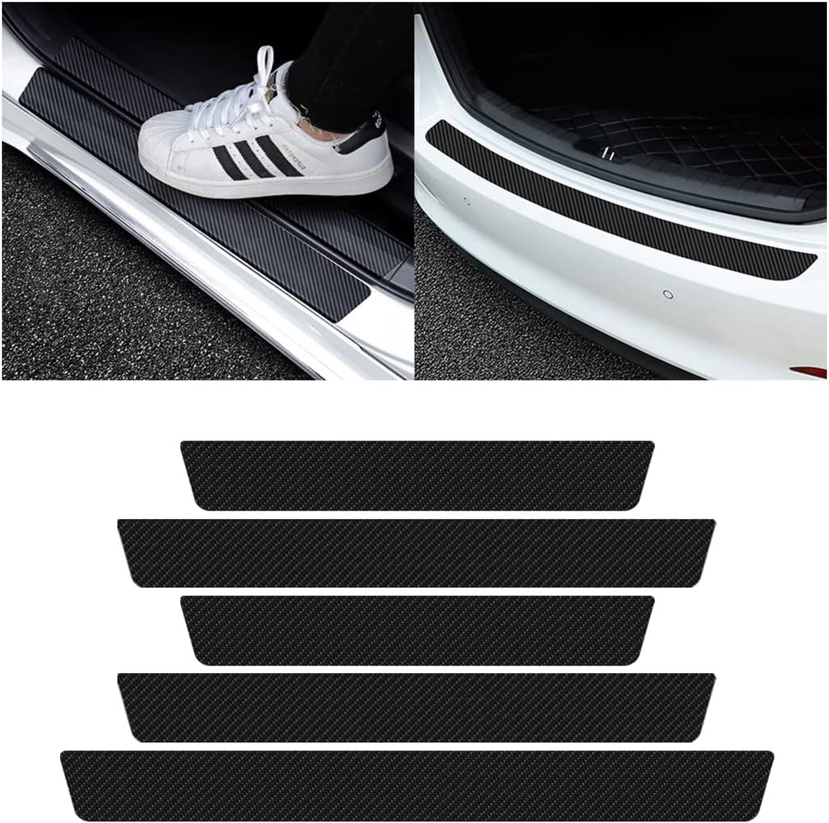 5 STKS Auto Instaplijsten Protector, Carbon Fiber Sport Drempel Anti-Kras Sticker Deurrand Bescherming, Slijtage-Interieur Accessoires