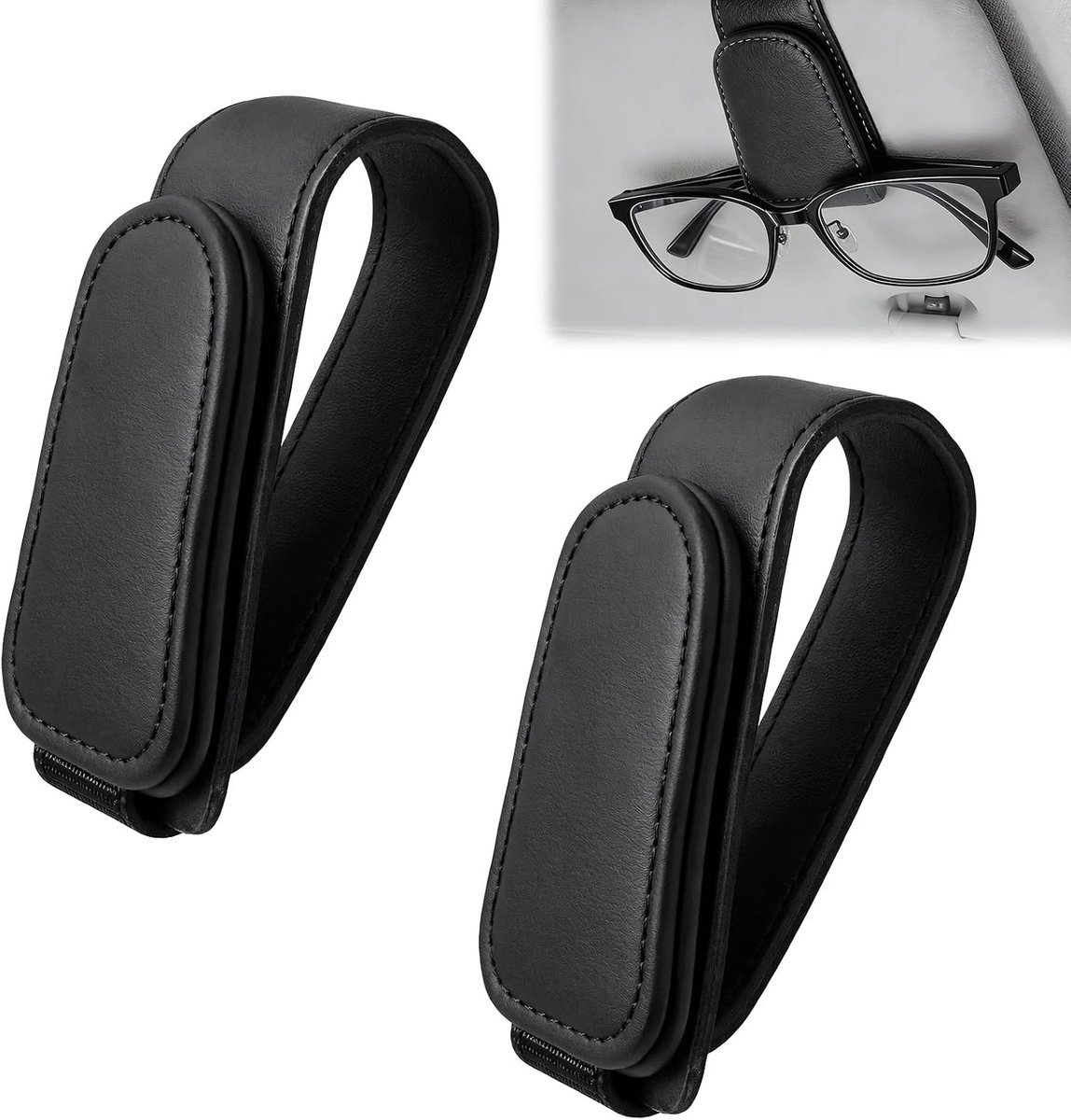 2 Stuks Brillenhouder Voor Auto, Clip Van Magnetisch Leer, Multifunctionele Functie Ticketkaart, Universele Houder Voor Autobrillen, Zwart