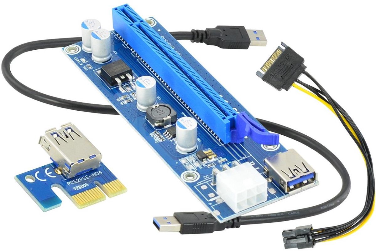Akyga Riser Pci Express 1X - 16X Met Sata- En Usb 3.0-Adapter Voor Computer