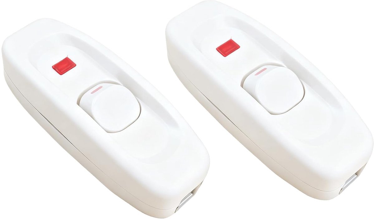 Tussenschakelaar met rood controlelampje, 10A aderschakelaar, 230V schakelaar, kabelschakelaar, geschikt voor 2-aderige stroomkabels en kleine apparaten of