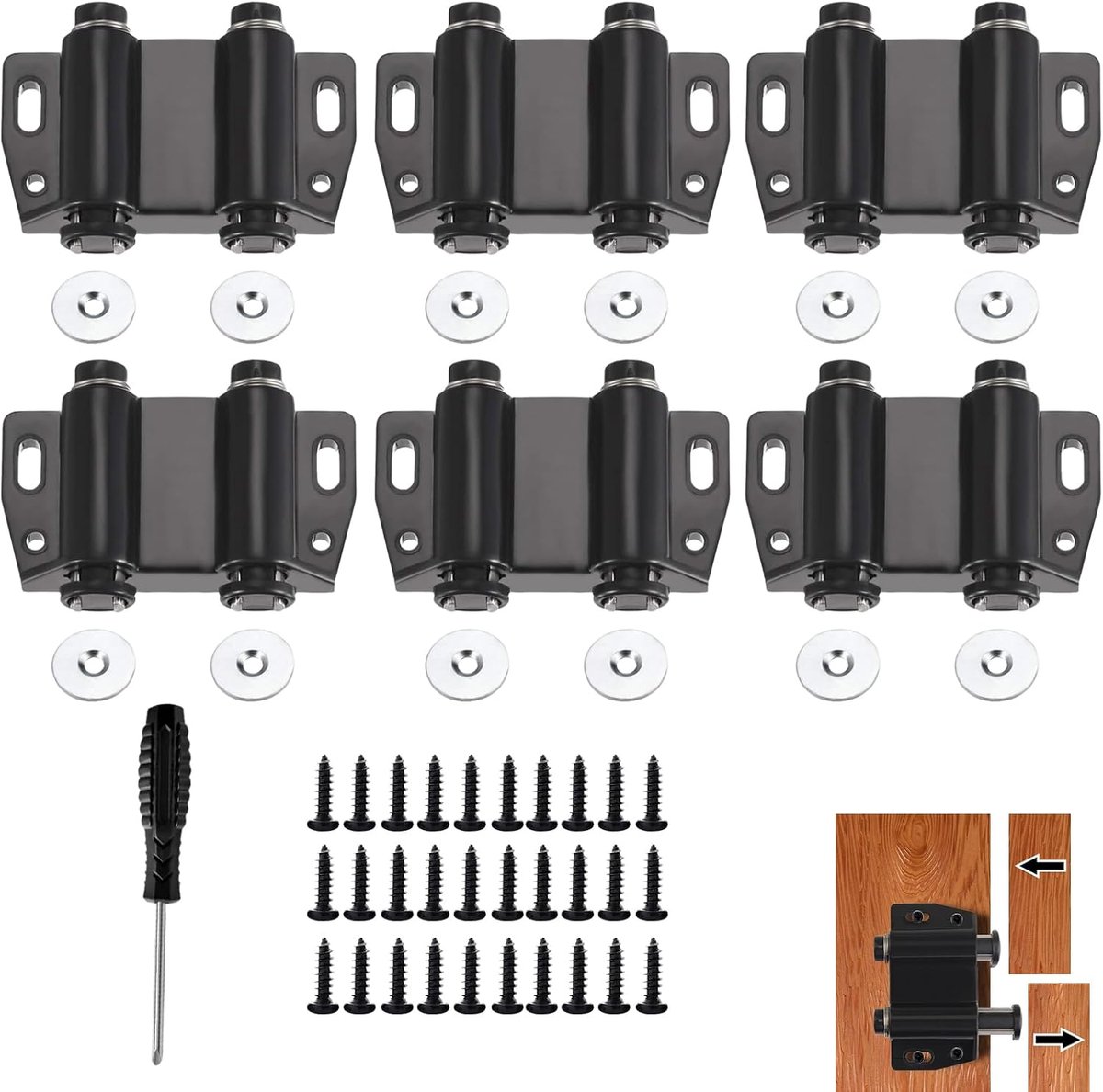 Push-to-Open Deuropeners voor Kasten – Set van 6 Dubbele Magneetsluitingen met Complete Montageset