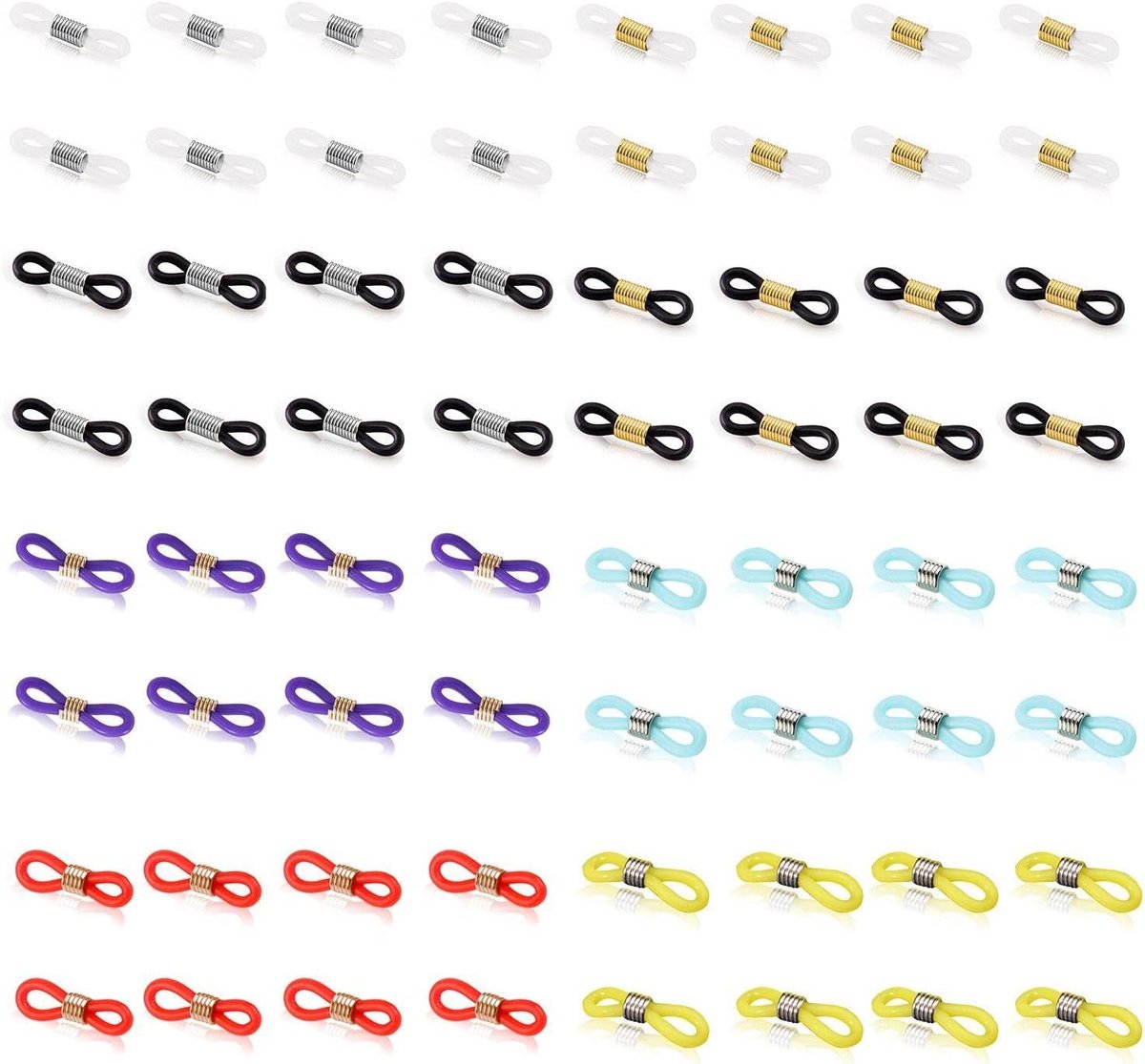64 stuks brillenketting-verbindingsgespen, anti-verlies-ophangringen, elastische verbindingsgespen, brillenketting, anti-slip gespen, brillenkettingen, brilkettinghouders, wit, Eén maat