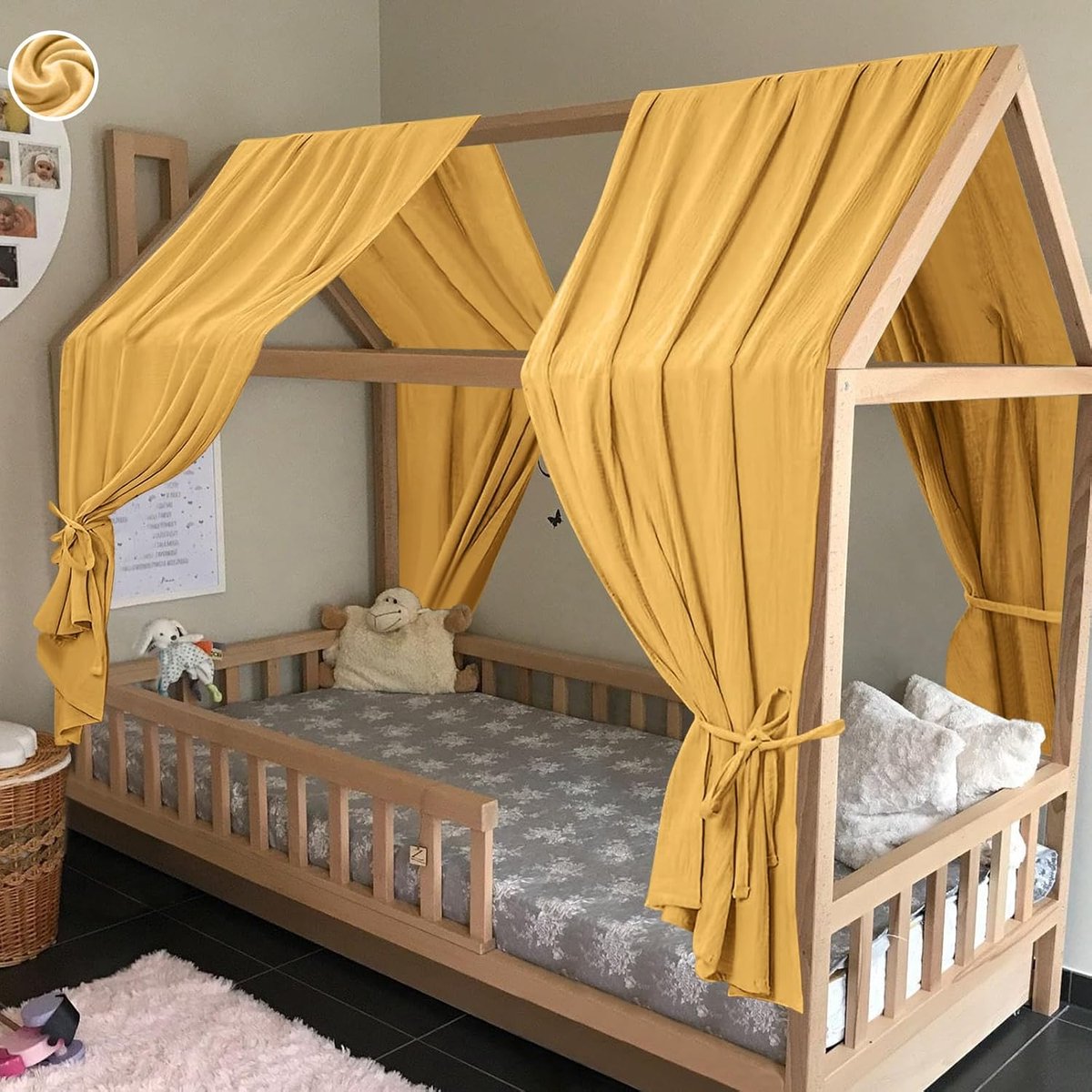 Babybed van mousseline, 2 stuks, hemelbed, zacht en ademend, kinderkamerdecoratie, 62 x 270 cm, oranje