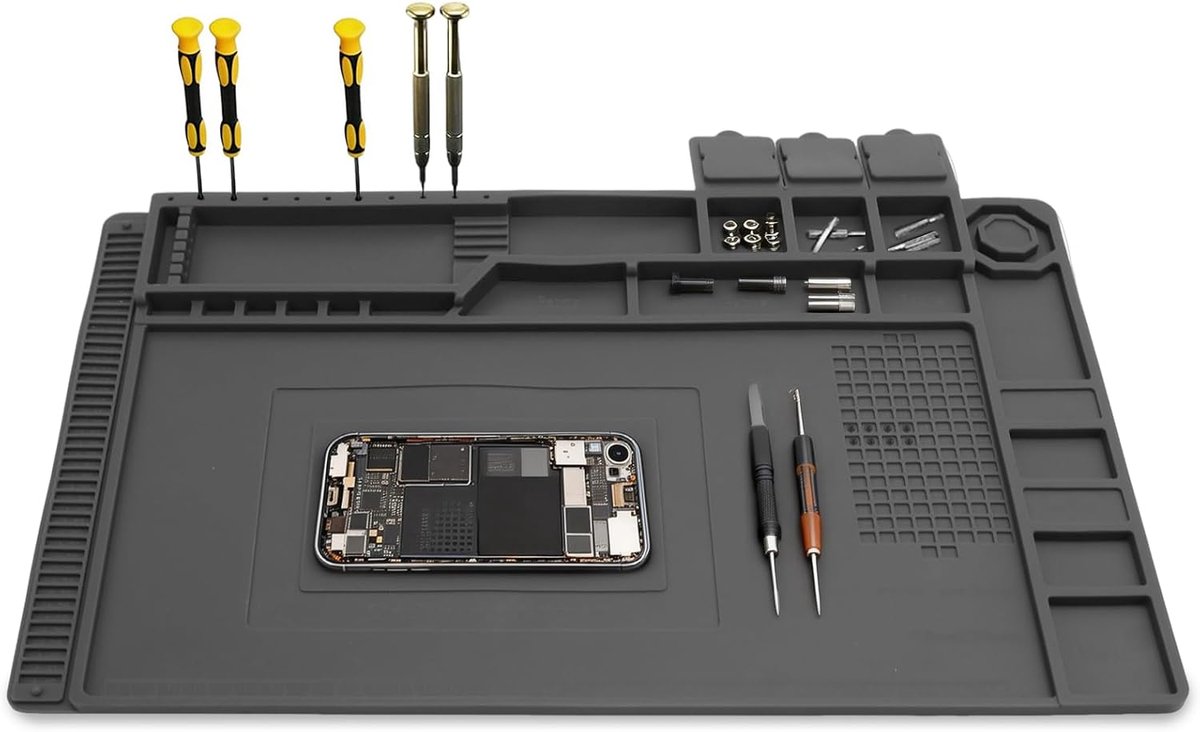 Siliconen, antistatische reparatiemat, extra groot, 45 x 30 cm, soldeeronderlegger, solderingsmat, werkmat, siliconenmat voor een groot aantal elektronische reparaties