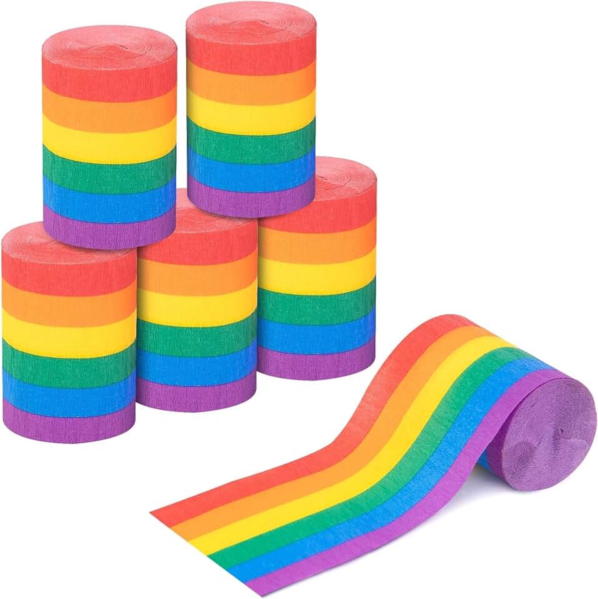 Crêpepapier, kleurrijk, crêpepapier-rollenset, kleurrijke crêpebanden, luchtslangen voor feestdecoratie, bruiloft, verjaardag, pride, doe-het-zelf knutselen, carnaval, festival