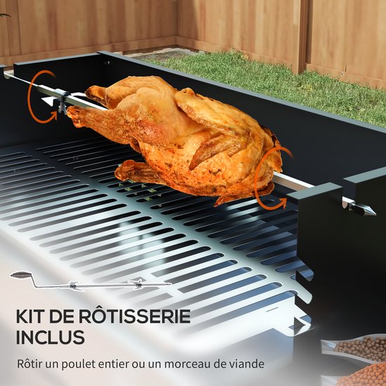 Houtskoolbarbecue met rooster op 3 niveaus en opvouwbare zijplanken, 118 x 32 x 90 cm, zwart — afbeelding 5
