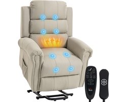 Elektrische sta-op-fauteuil, elektrische relaxfauteuil met massage- en verwarmingsfunctie, 87 x 87,5 x 108 cm, beige