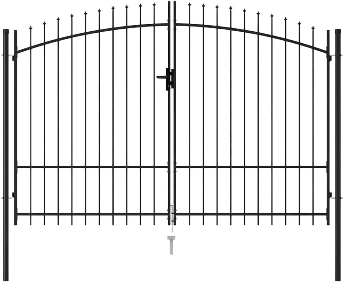 Dubbele deuren, met speerpunten, van staal, zwart, 300 x 225 cm, poort van metaal, buitenpoort, staal