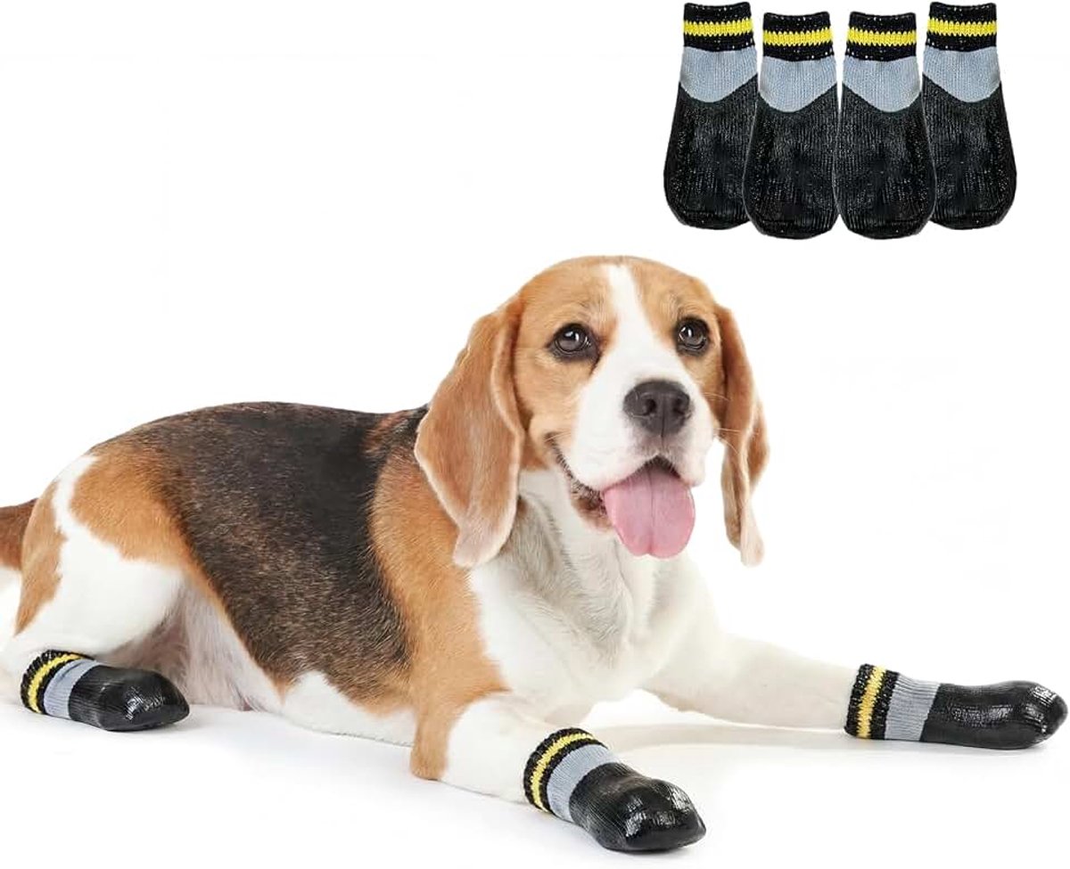 Schoenen Pfotenschutz Outdoor, Hond sokken 4 stuks, Hondenserpjes Anti Rutsch, Hondenschoenen Pfotenschutz Waterdichte Winter voor Border Collie, Zwart (5#)