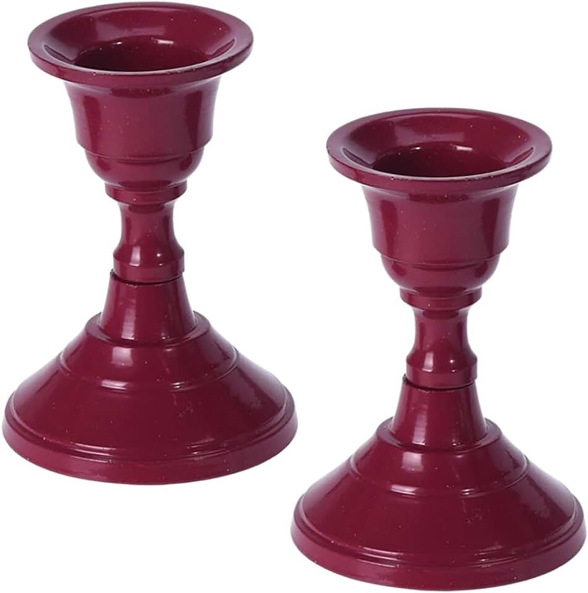 2 metalen kandelaars/kandelaars/staafkandelaar in set, gekleurd gelakt hoogte 8,2 cm met ronde voet