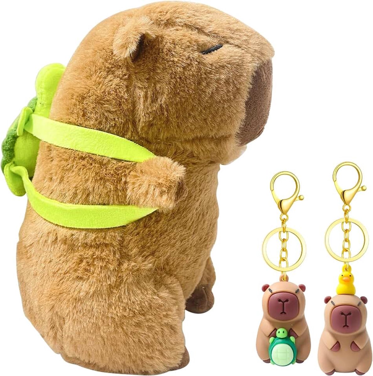 Dier 25 cm, Schattige Capibara met Schildpad Rugzak, 2 | 2 stuks Capybara Sleutelhanger, 3-Delige Capibara Geschenkset