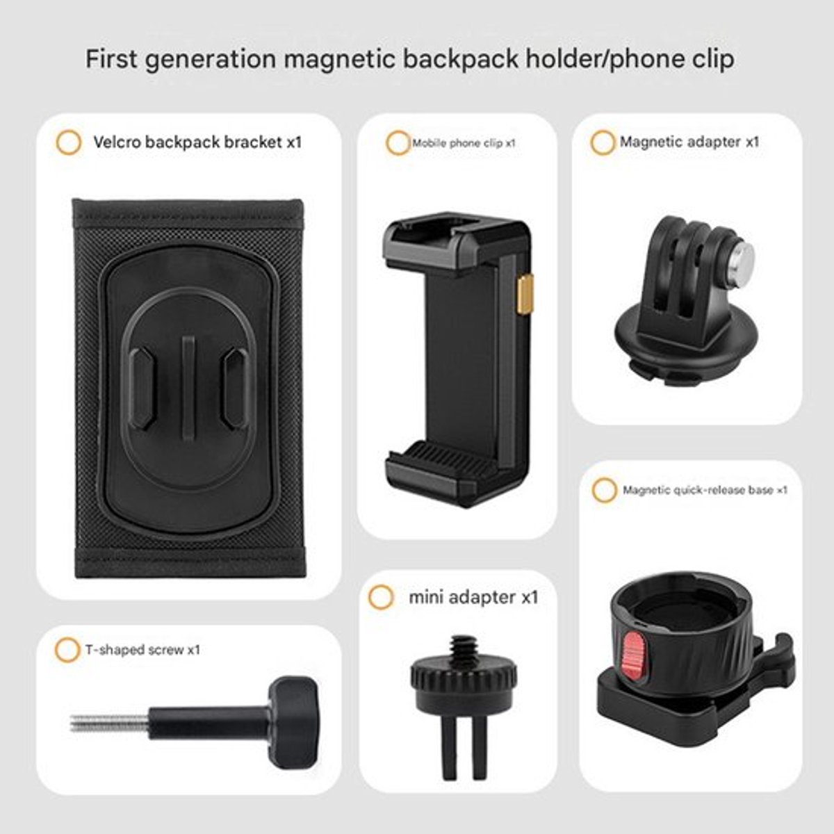 Magnetische, snel te ontgrendelen klittenbandrugzakcliphouder Geschikt voor GoPro-actioncamera's en Geschikt voor DJI Action-buitenopnames.