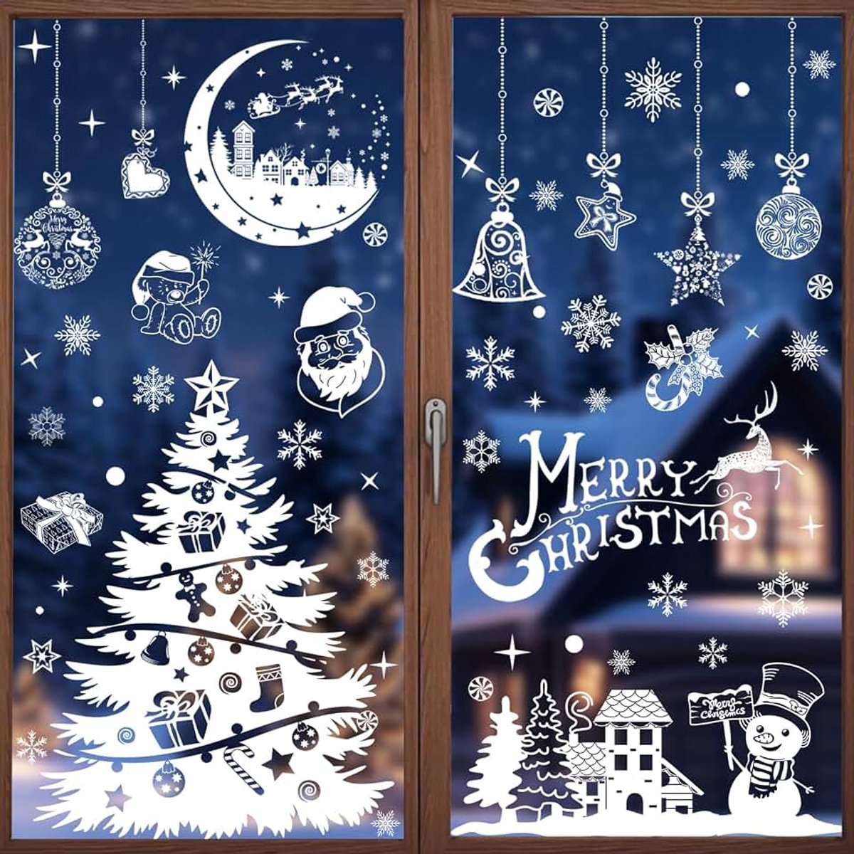 Raamafbeeldingen voor Kerstmis, zelfklevend, 202 stuks, kerstdecoratie, voor binnen, raamdecoratie, Kerstmis, herbruikbaar, raamstickers voor winter