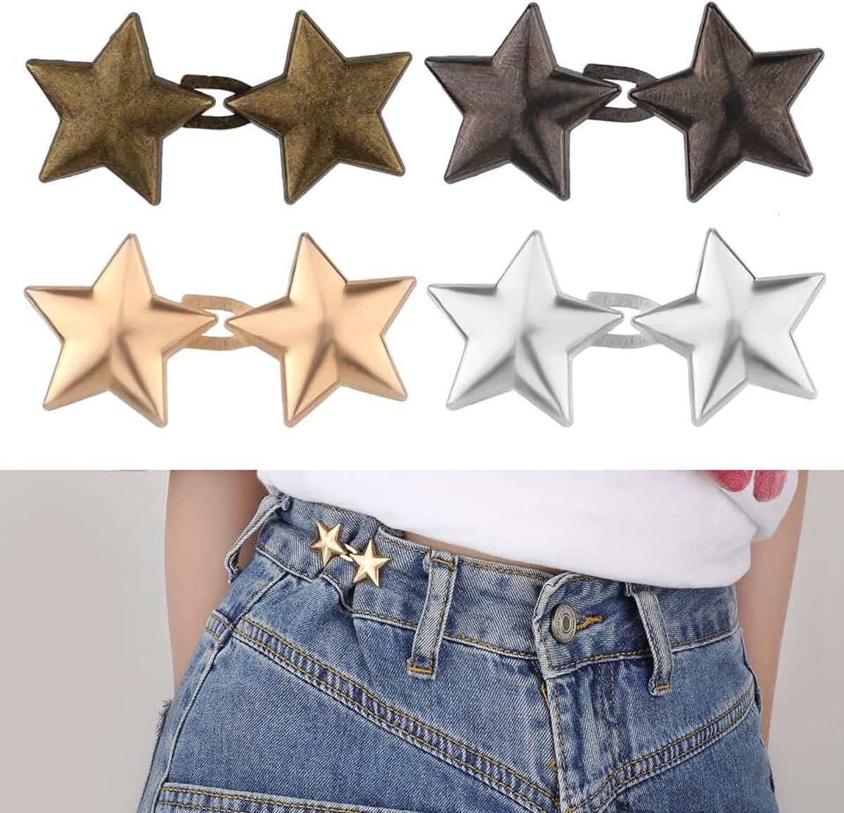 Knopen, Geen Naaien Nodig Verwijderbaar Metaal Jeansknopen voor Losse Jeans Broektaillespanner Pentagram Broekknopenspanner voor Jeans Overhemden Kleding (4 Kleuren)