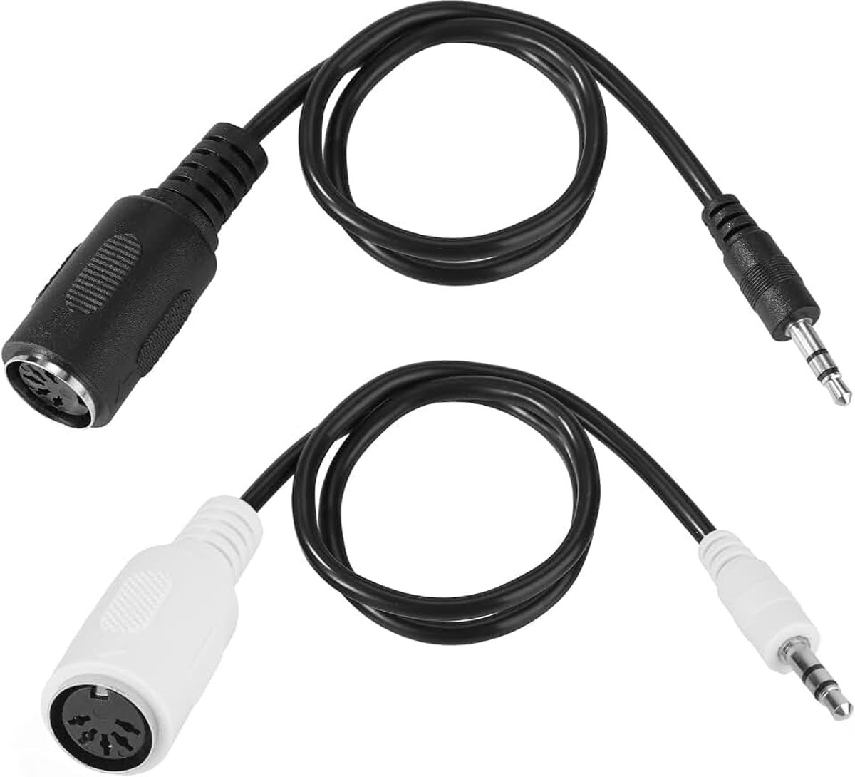 2st Type-A MIDI naar 3,5mm Adapter, 35,5cm MIDI Female naar TRS 3,5mm Male Breakout Kabel Audio-Converter voor Keyboards Synths & DAWs (Zwart, Wit)