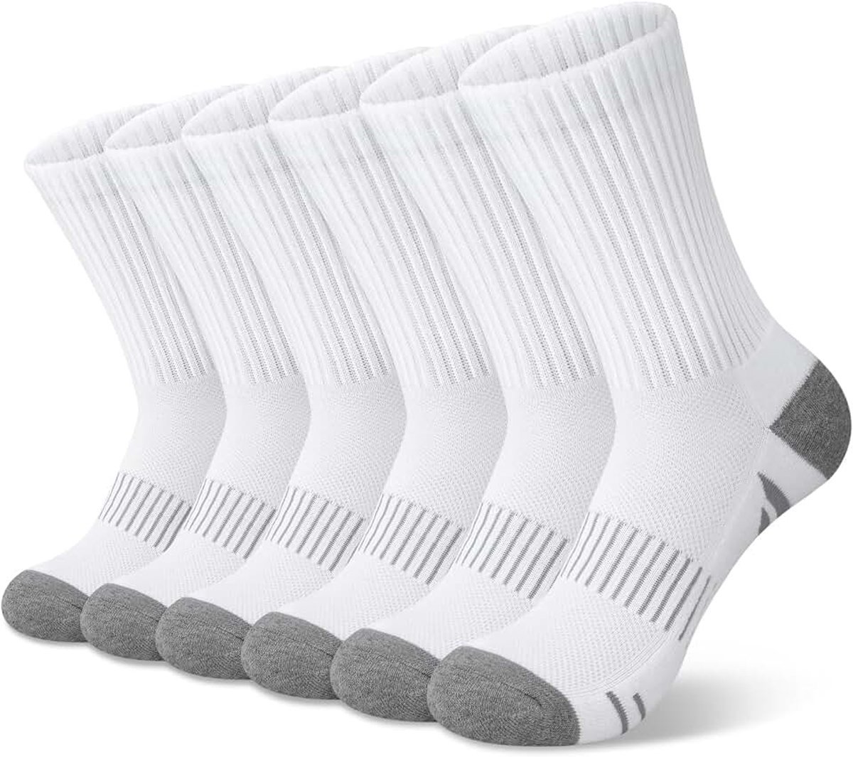 6 paar sokken, dames, ademende sportsokken, gevoerde enkels, katoen, anti-blaren, atletische hardloopsokken, tennissokken voor dames, voor gym, outdoor, workout, sport, grijs wit