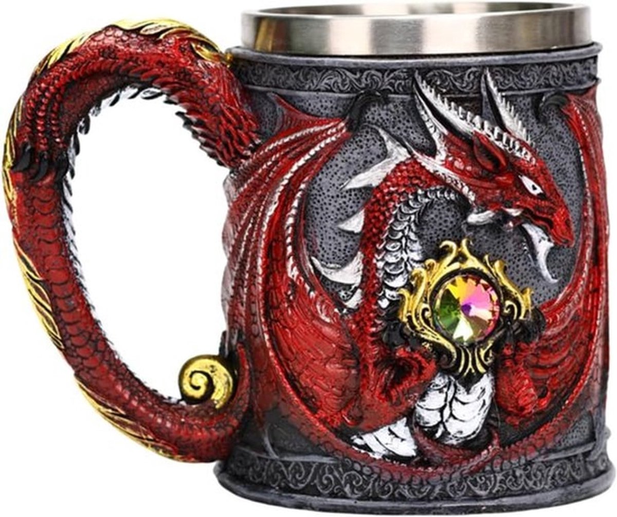 Stijlvolle RVS Biermok van 450 ml met 3D-embossing, Retro Viking Cadeau voor Mannen, Fantasy Fans en Verzamelaars