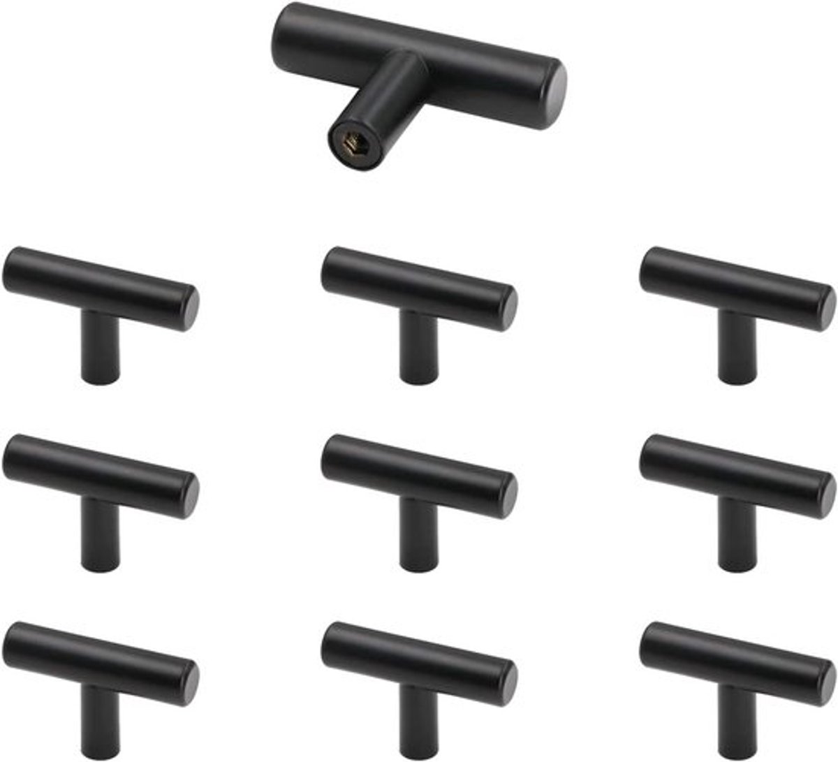 10 Stuks Zwarte Handgrepen voor Keukenkastjes - RVS Deurgrepen met Schroeven voor Kasten en Lades