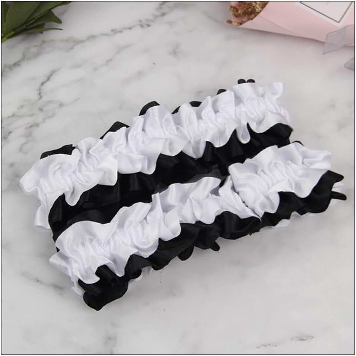 4 x 12 cm elastische kousenband satijnen kousenband bruid kousenband bruiloft kousenband bruid cadeau voor bruidsmeisje trouwjurken accessoires zwart + wit 4 x 12 cm