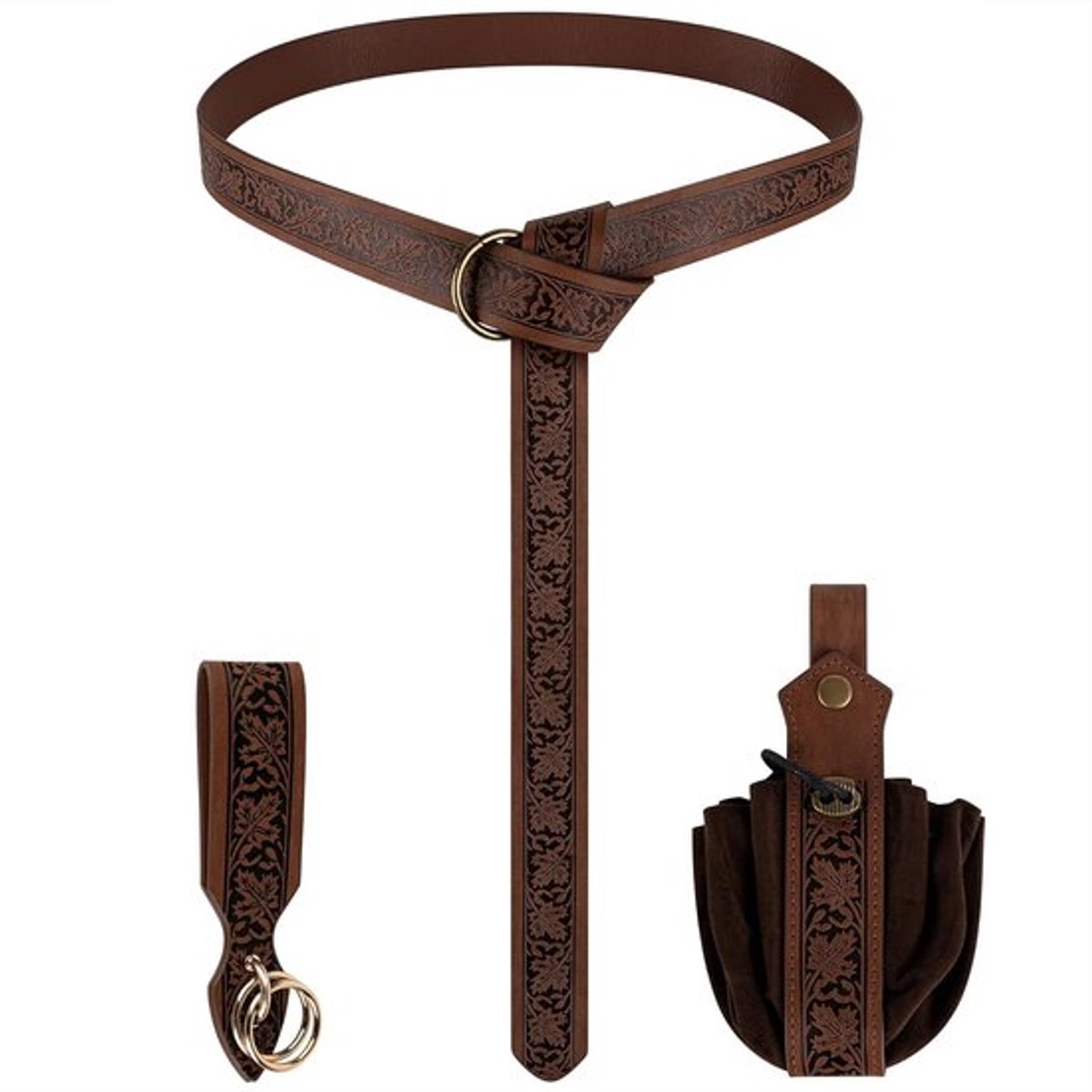 Middeleeuwse Vintage Taillebandset met 3 stuks, Retro Renaissance Kostuumaccessoires voor Festivals, Halloween en Cosplay (Bruin)