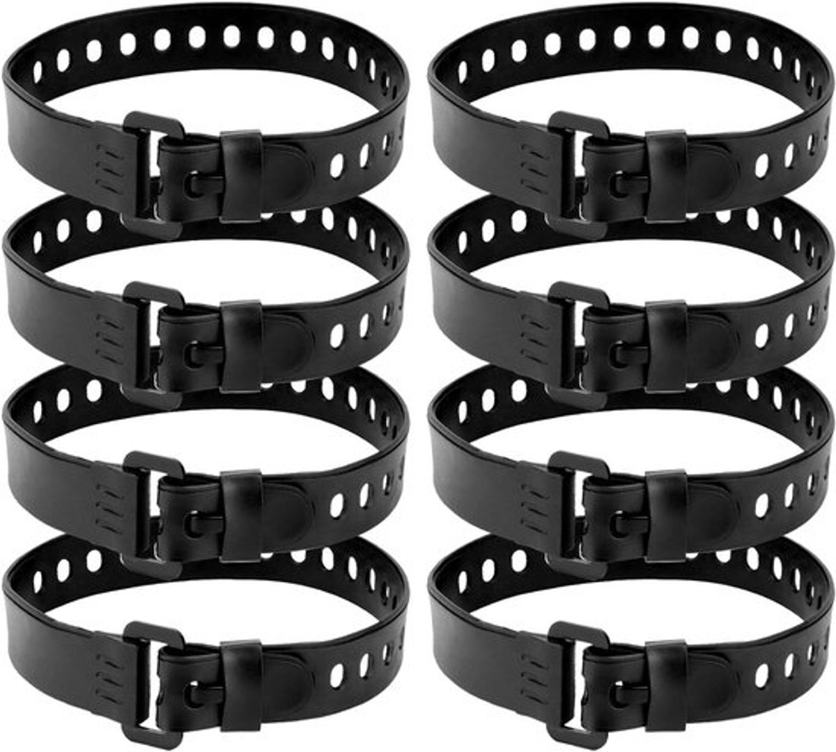 Rubberen spanbanden met ijzeren gesp - 8 stuks - 45 x 2,5 cm - vastzetten, vastmaken, bundelen - zwart.