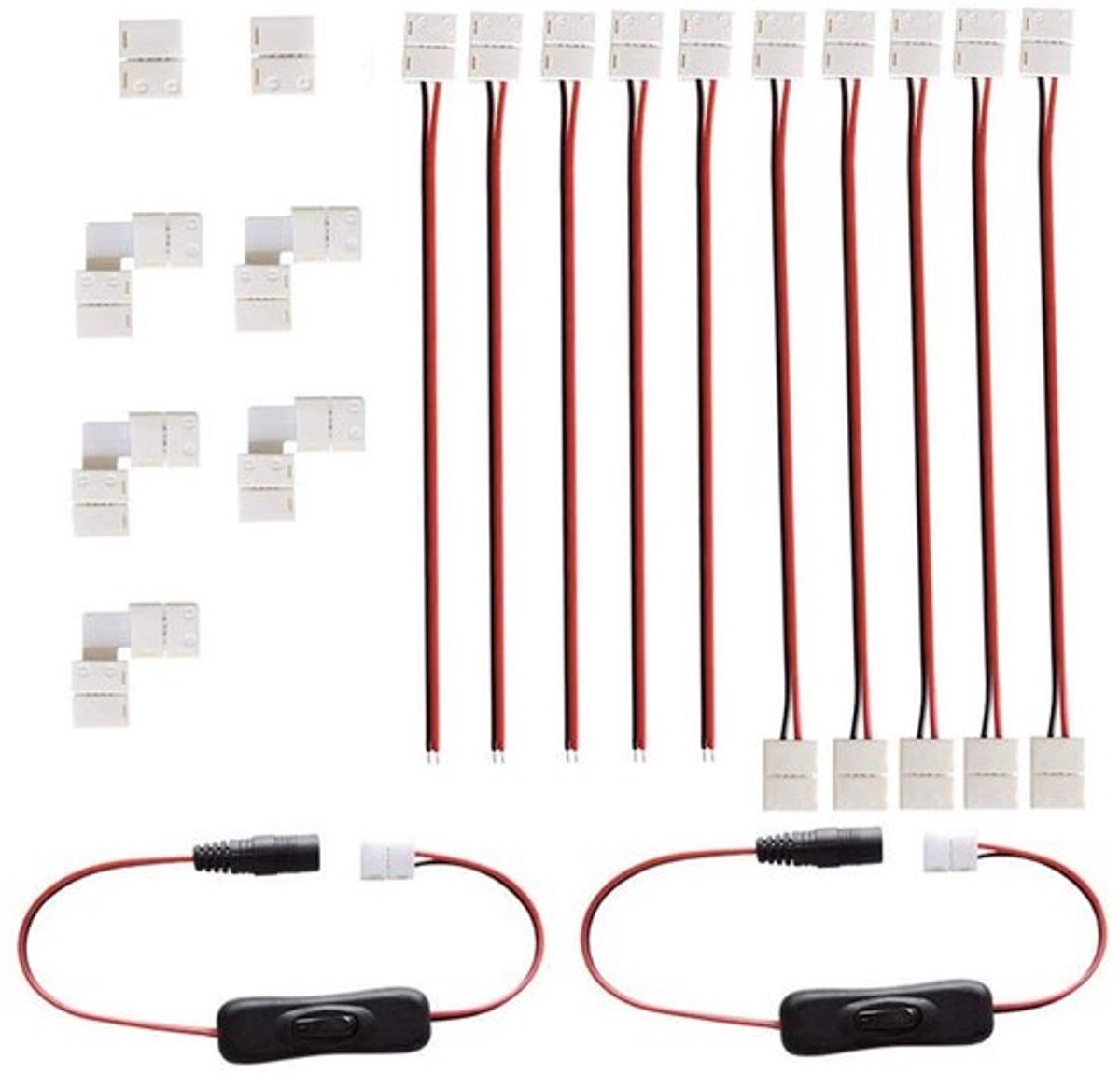 3528 2835 LED-strip aansluitset - 2-pinnen, L-Vorm, DC-schakelaar, 5 stuks